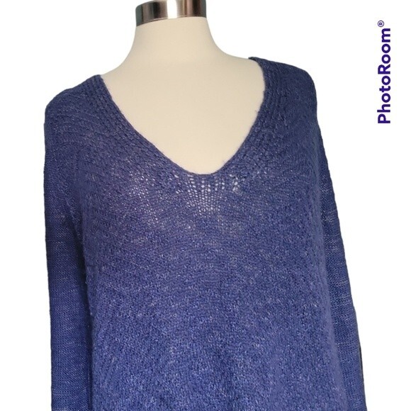 Democracy Blue Lace-up Bell Sleeve Asymmetrical/High-Low Sweater - XL - Picture 4 of 12